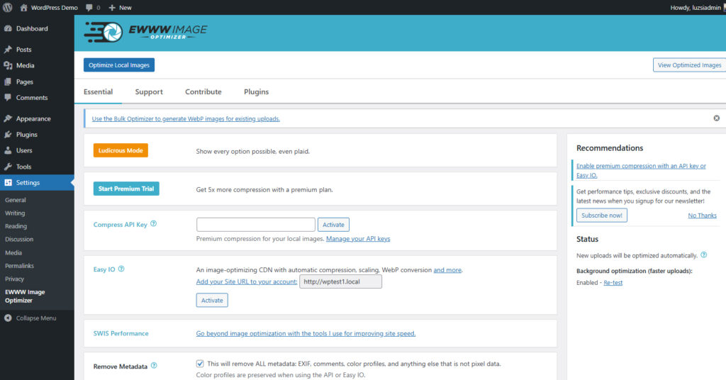 EWWW Image Optimizer Setup Page