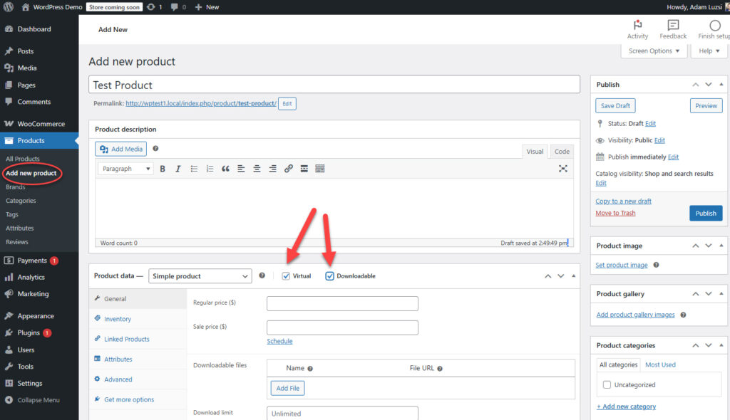 WooCommerce Add New Digital Product