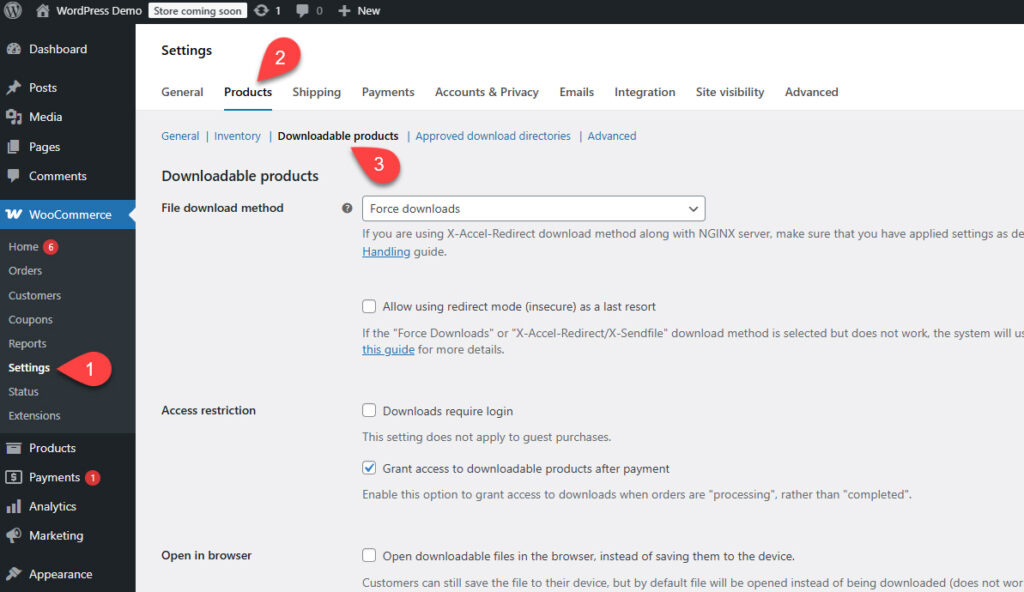WooCommerce Downloadable Products Settings Page