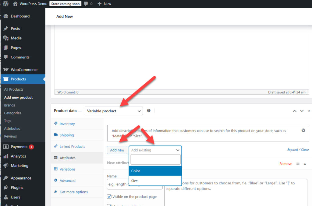 WooCommerce Variable Product Edit Screen
