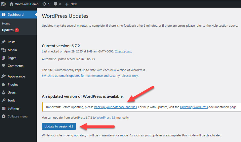 An important step to make your WordPress website secure is by updating the core regularly