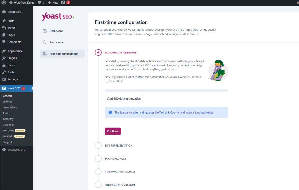 Yoast SEO First Time Configuration Page